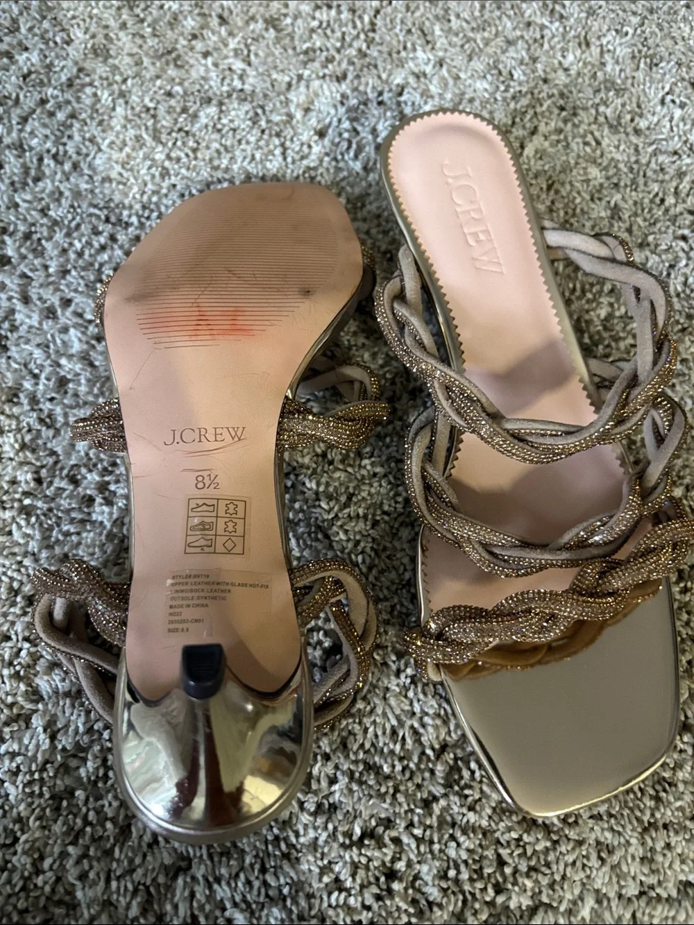Braided Strappy Slide Heels in Tan